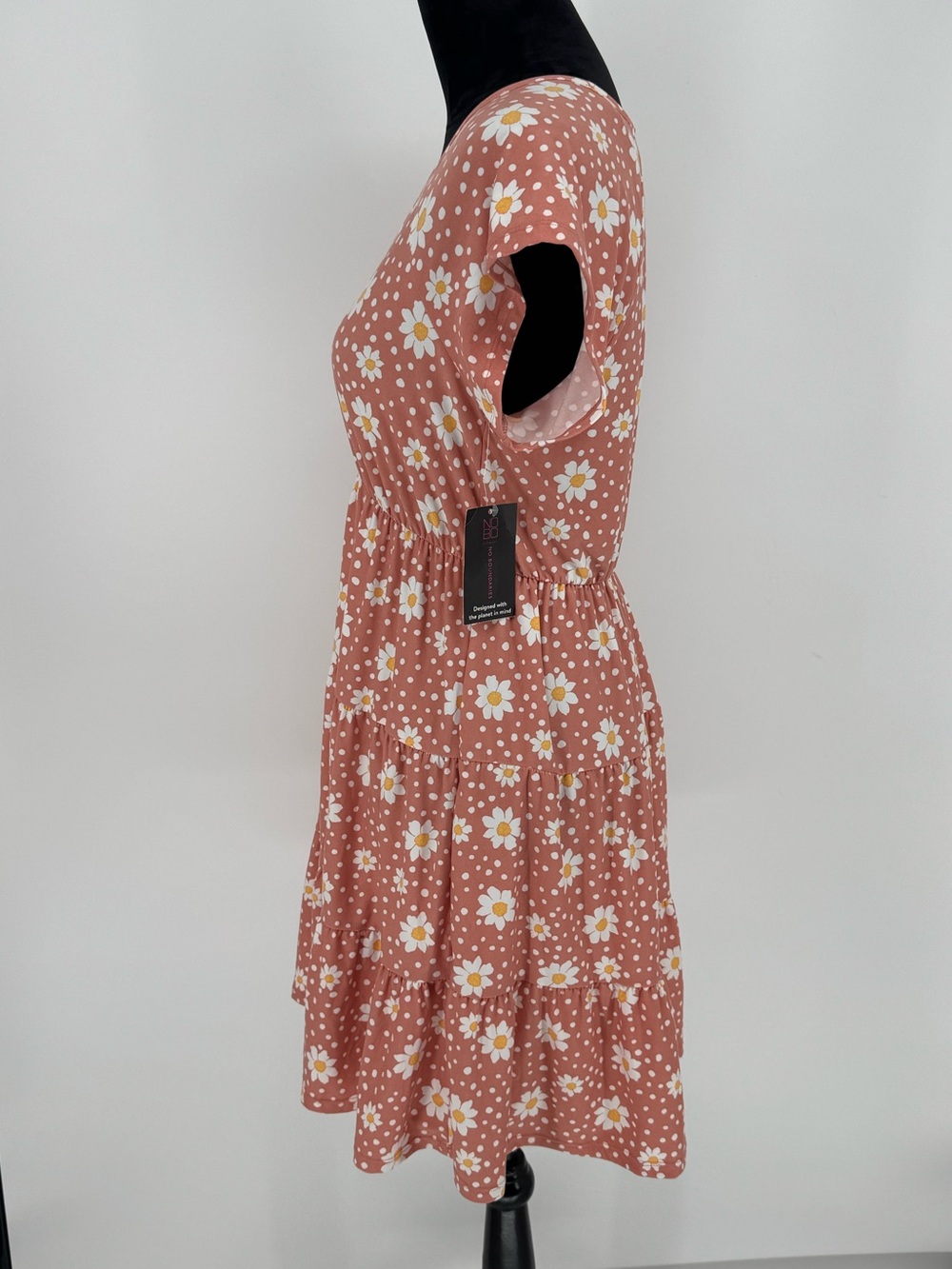 NWT No Boundaries Juniors Size L (11-13) Pink Coral Daisy Floral Stretch Dress - Picture 4 of 9